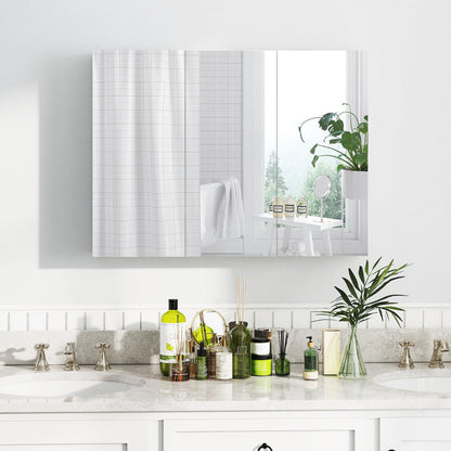 Medicine Cabinet with Mirror Frameless Bathroom Wall Mounted Mirror Cabinet-White
