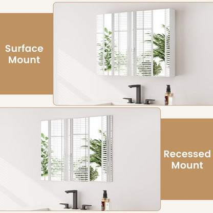Medicine Cabinet with Mirror Frameless Bathroom Wall Mounted Mirror Cabinet-White