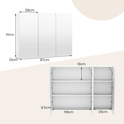 Medicine Cabinet with Mirror Frameless Bathroom Wall Mounted Mirror Cabinet-White