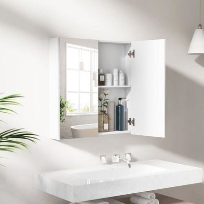 Medicine Cabinet with Mirror and Double Mirrored Doors -White