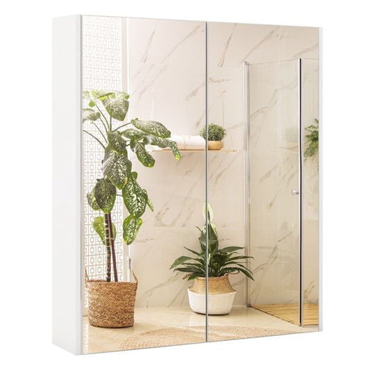 Medicine Cabinet with Mirror and Double Mirrored Doors -White