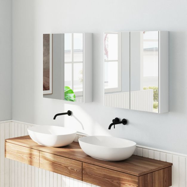 Medicine Cabinet with Mirror and Double Mirrored Doors -White