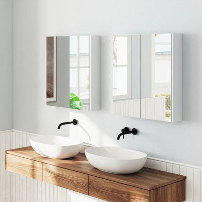 Medicine Cabinet with Mirror and Double Mirrored Doors -White