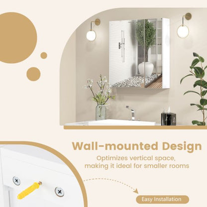 Medicine Cabinet with Mirror and Double Mirrored Doors -White