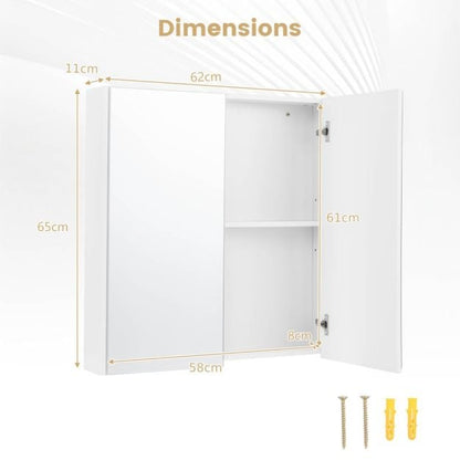 Medicine Cabinet with Mirror and Double Mirrored Doors -White