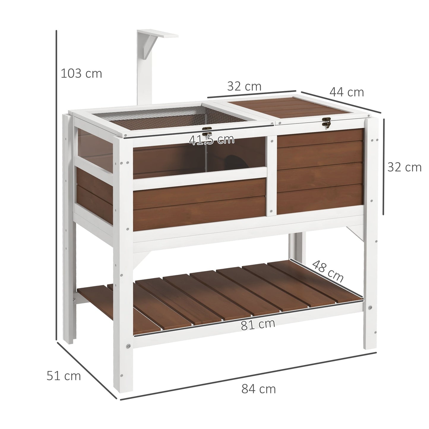 PawHut Wooden Tortoise House, with Shelter, Run, Shelf, Lamp Holder, Tray