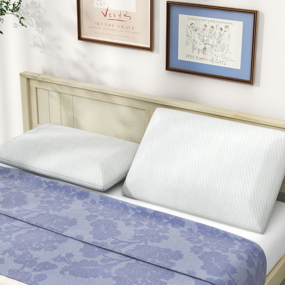 Bamboo Charcoal Memory Foam Pillow Set of 2 with Detachable and Machine-washable Pillowcase