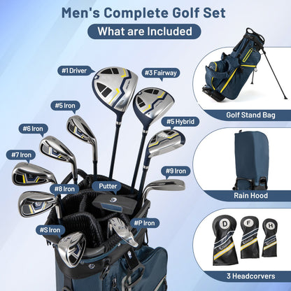 Mens Complete Golf Clubs and Bag Set Golf Stand Bag-Yellow