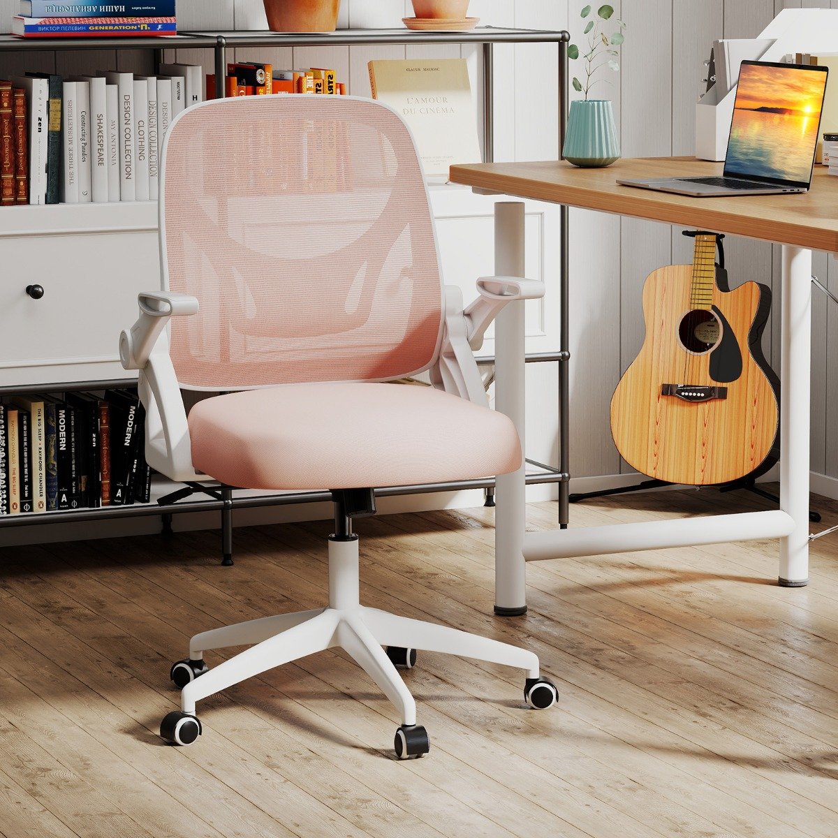 Mesh Office Chair Ergonomic Height Adjustable Swivel Task Computer Desk Chair -Pink