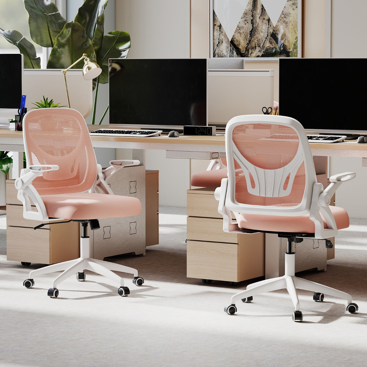 Mesh Office Chair Ergonomic Height Adjustable Swivel Task Computer Desk Chair -Pink