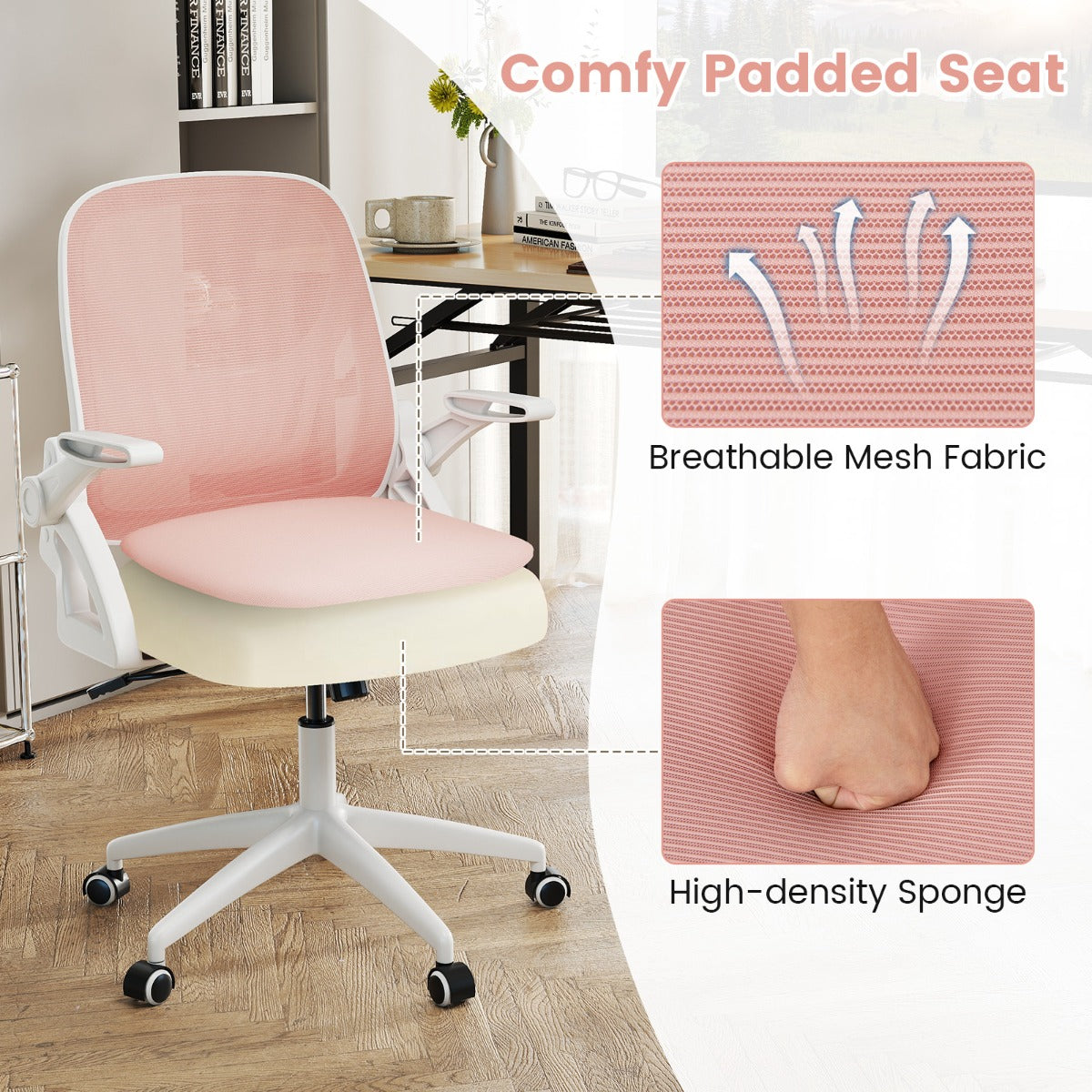 Mesh Office Chair Ergonomic Height Adjustable Swivel Task Computer Desk Chair -Pink
