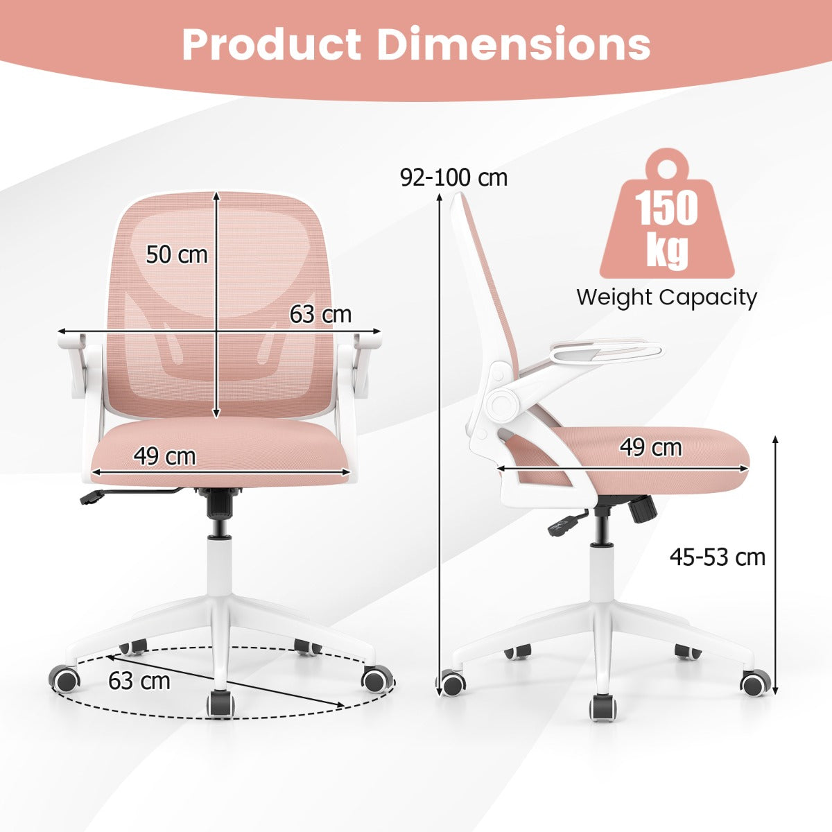 Mesh Office Chair Ergonomic Height Adjustable Swivel Task Computer Desk Chair -Pink