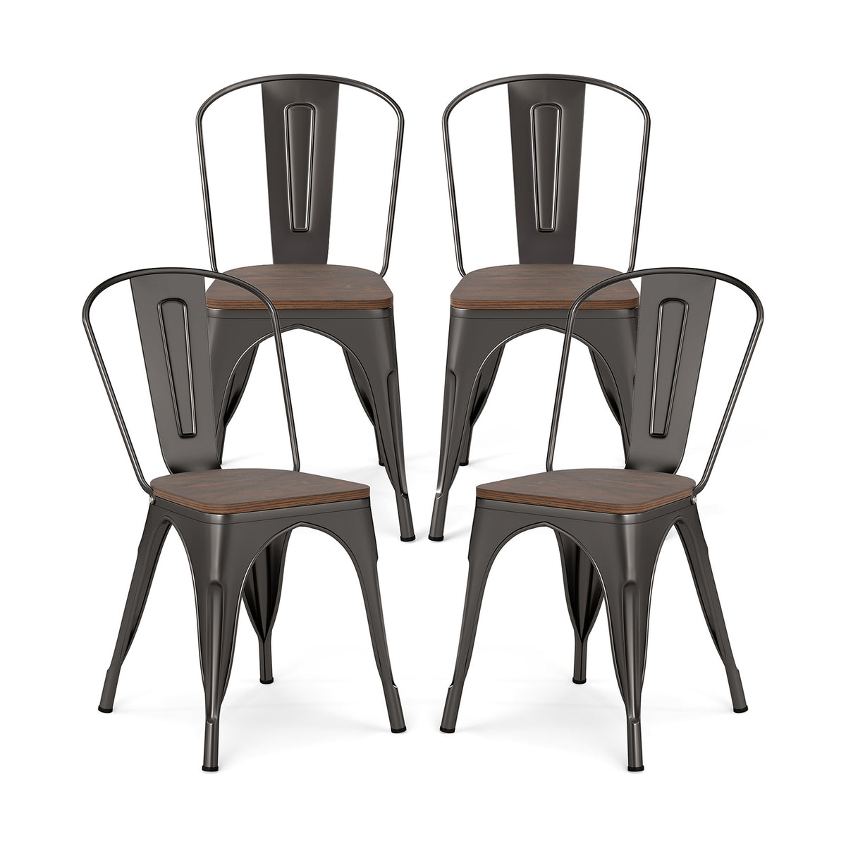 Metal Dining Chairs Set of 4 Stackable Kitchen Side Chairs-Gun