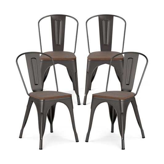 Metal Dining Chairs Set of 4 Stackable Kitchen Side Chairs-Gun