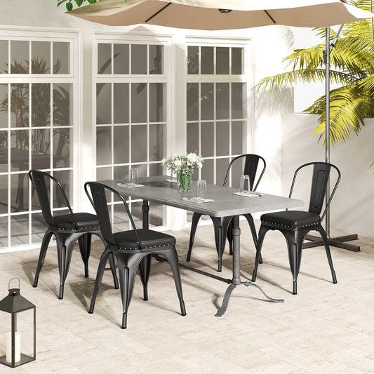 Metal Dining Chair Set of 4 with Removable Backs and PU Leather Cushioned Seat-Black