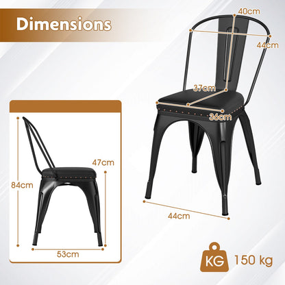 Metal Dining Chair Set of 4 with Removable Backs and PU Leather Cushioned Seat-Black