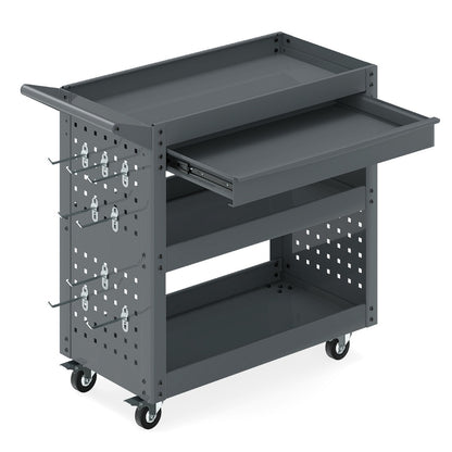 Metal Mechanic Tool Organizer with Large Drawer and 2 Pegboards-Grey