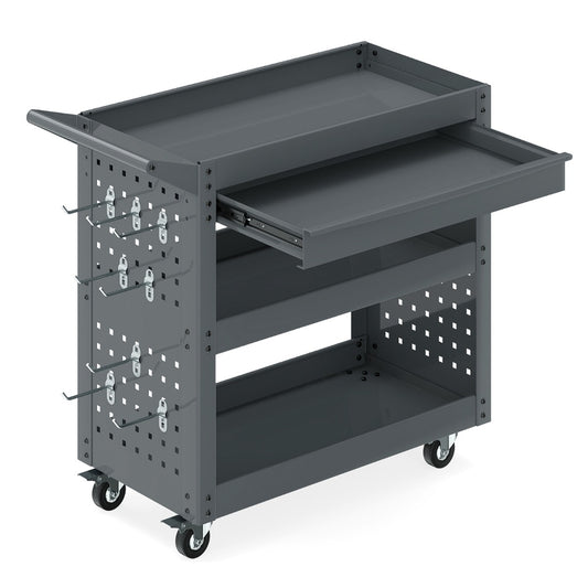 Metal Mechanic Tool Organizer with Large Drawer and 2 Pegboards-Grey