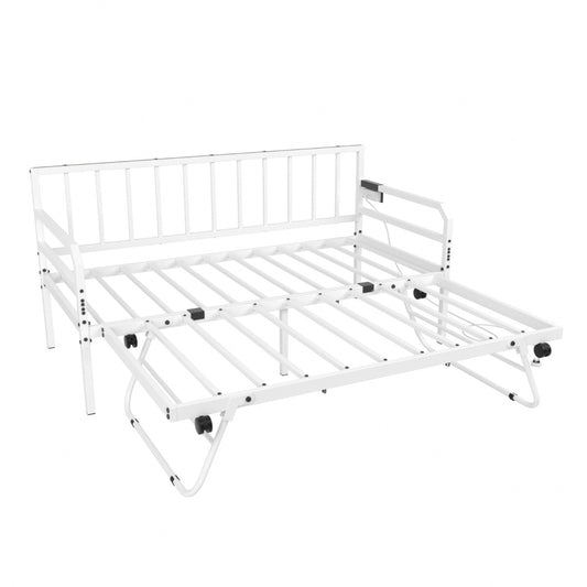 Metal Single Size Daybed with Charging Station and LED Lights-White