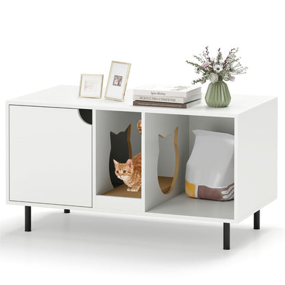 Cat Litter Box Enclosure with Storage and Removable Scratching Board-White