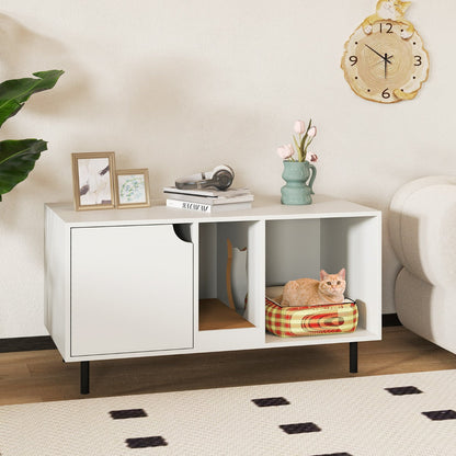 Cat Litter Box Enclosure with Storage and Removable Scratching Board-White