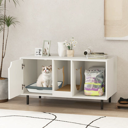 Cat Litter Box Enclosure with Storage and Removable Scratching Board-White