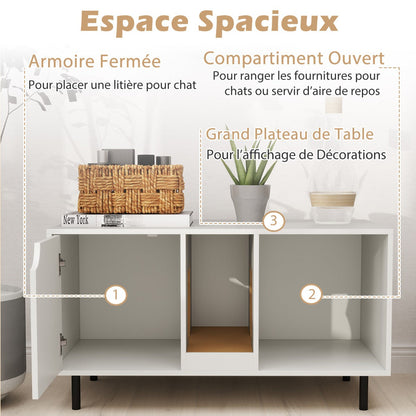 Cat Litter Box Enclosure with Storage and Removable Scratching Board-White