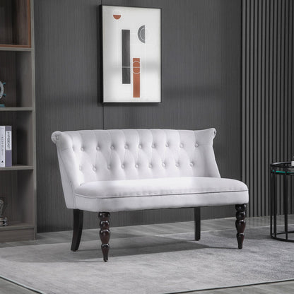 HOMCOM Velvet 2 Seater Sofa, Button Tufted Wingback Loveseat with Rubber Wood Legs for Living Room, Bedroom, Grey