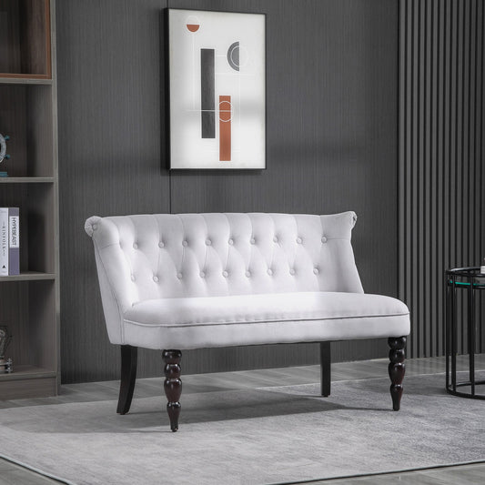 HOMCOM Velvet 2 Seater Sofa, Button Tufted Wingback Loveseat with Rubber Wood Legs for Living Room, Bedroom, Grey