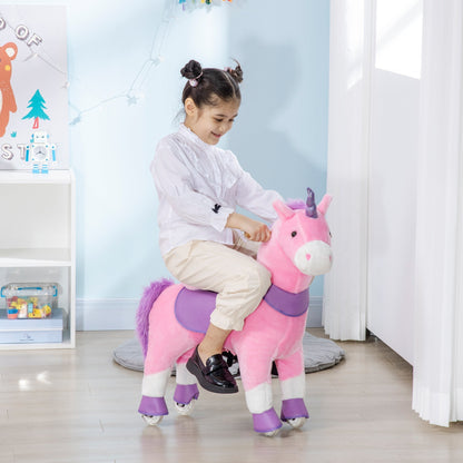 Ride On Unicorn Walking Horse Toy with Wheels Mechanical Rocking Pony Gift for 3-6 Years Girls Boys Pink