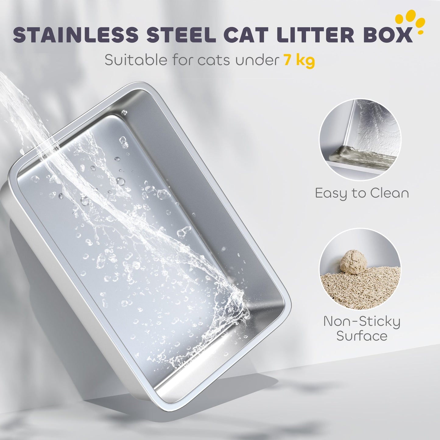 PawHut Extra Large Stainless Steel Litter Box, Enclosed Cat Litter Tray with Scoop, Deodorizer Bag, Front-Entry and Top-Exit