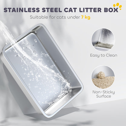 PawHut Extra Large Stainless Steel Litter Box, Enclosed Cat Litter Tray with Scoop, Deodorizer Bag, Front-Entry and Top-Exit
