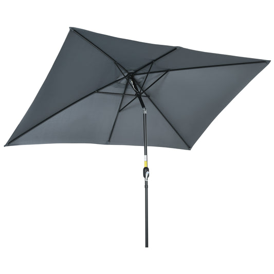 Outsunny 3x2m Patio Parasol ogrodowy Baldachim z aluminiową korbą odchylaną Prostokątny osłona przeciwsłoneczna Stal, Ciemnoszary