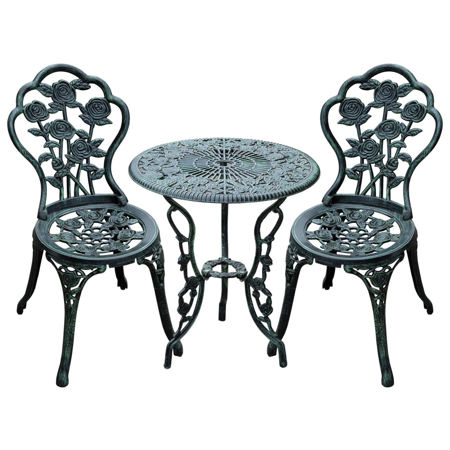 Outsunny Odlew aluminiowy Zestaw krzeseł ogrodowych na patio i do bistro Elegancki design - zielony (3 sztuki)