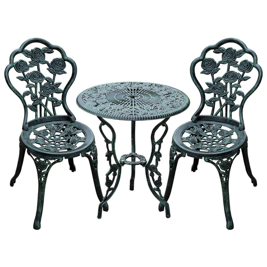 Outsunny Odlew aluminiowy Zestaw krzeseł ogrodowych na patio i do bistro Elegancki design - zielony (3 sztuki)