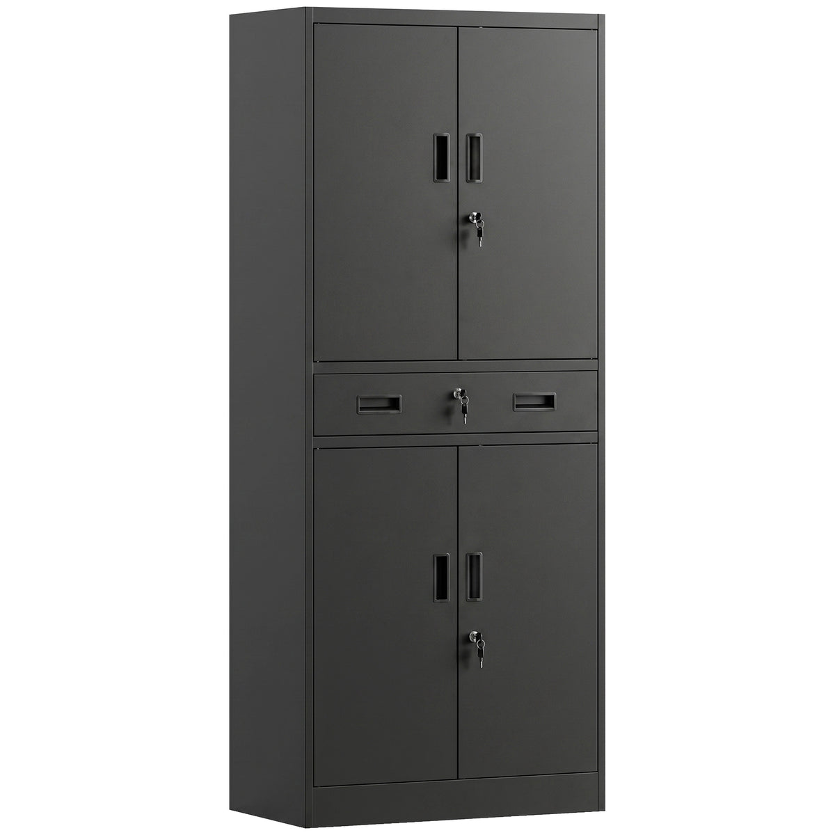 HOMCOM Metal Storage Cabinet, 180cm Tall Tool Cabinet with Locking Doors, Drawer and Adjustable Shelves, Black