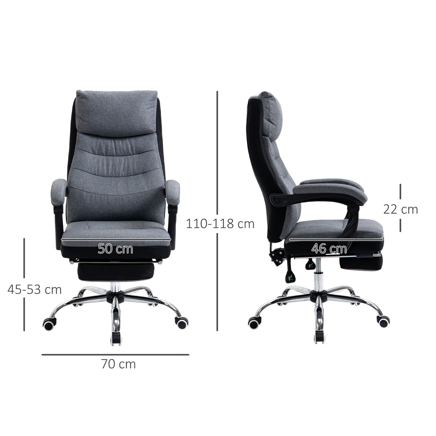 Vinsetto Office Chair, Executive Desk Chair 135¡ Reclining Computer Chair with Adjustable Height, Retractable Footrest and Swivel Wheels, Grey