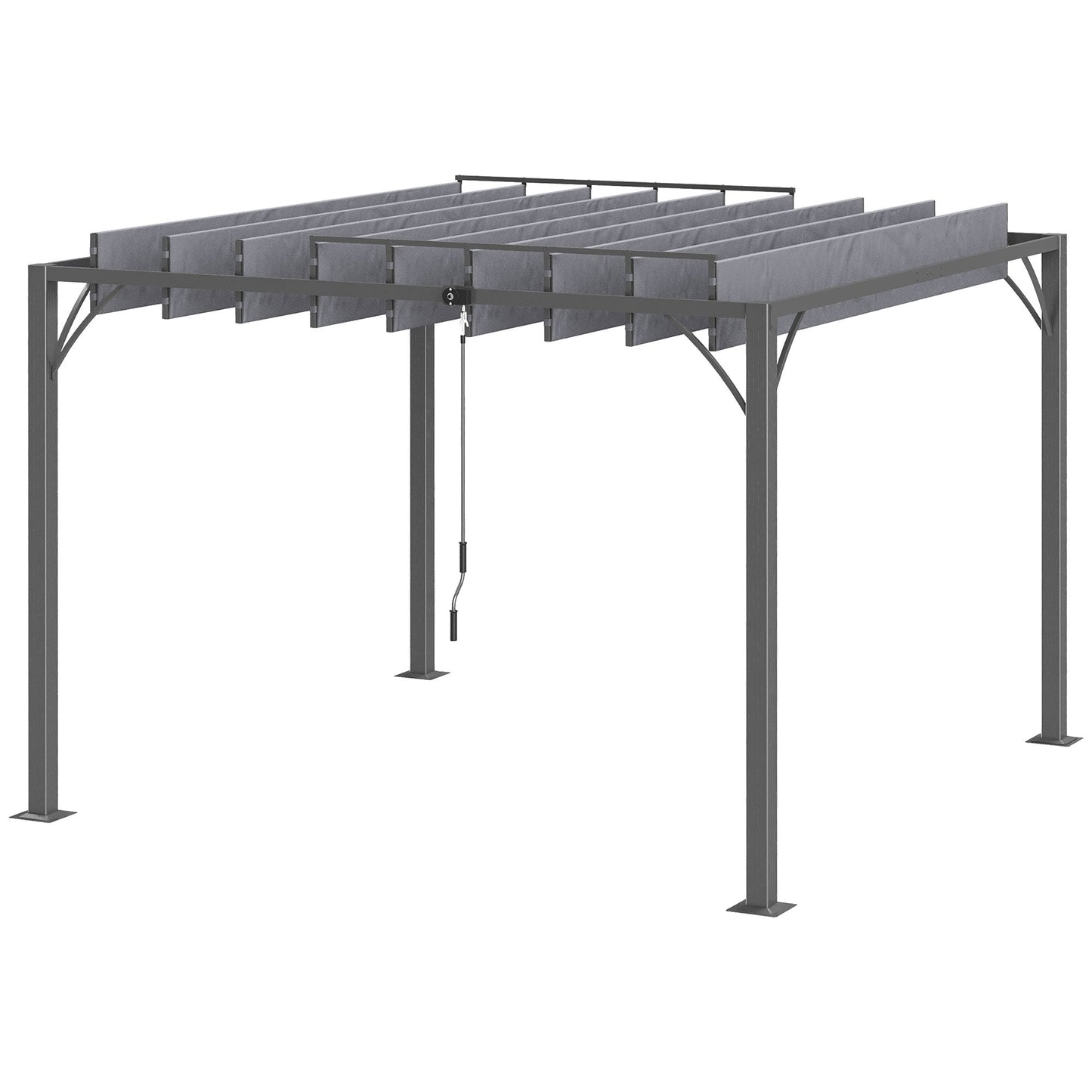 Outsunny 3 x 3(m) Outdoor Pergola with Retractable Roof, Aluminium Louvered Patio Gazebo Canopy for Lawn Garden Patio, Grey