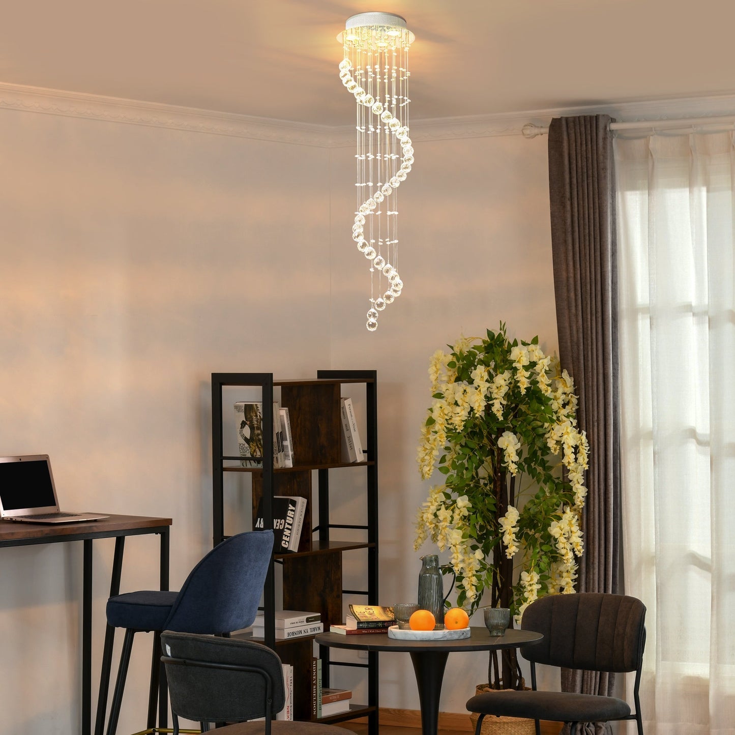 HOMCOM Modern Crystal Chandelier Ceiling Light Pendant Lamp Chrome Finish Glass Droplets New, 30 x 120cm