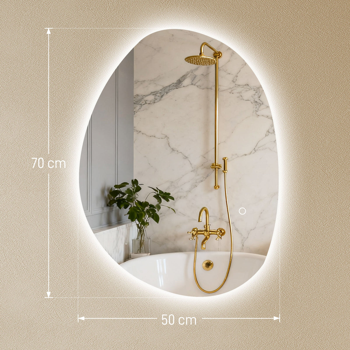 HOMCOM 70x50cm Bathroom Mirror with LED Lights, 3 Colours Dimmable, Anti-Fog, Memory & Touch Switch, IP44