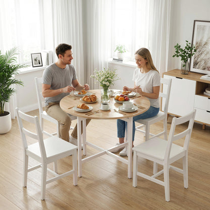HOMCOM Folding Dining Table, Drop Leaf Extendable Kitchen Table for Small Spaces, Steel Frame, Natural Wood Finish