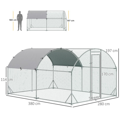 PawHut Walk In Chicken Run ocynkowany kurnik dla kur i drobiu klatka dla zwierząt ogrodowych z wodoodporną osłoną, 2,8 x 3,8 x 2 m