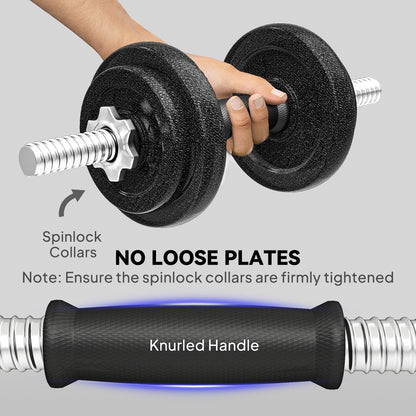 SPORTNOW 2-in-1 Adjustable Dumbbells Set, 20kg Cast Iron Weights Dumbbells Set with Non-Slip Grip for Strength Training, Weight Lifting, Bodybuilding, Home Gym Workout Equipment for Men & Women
