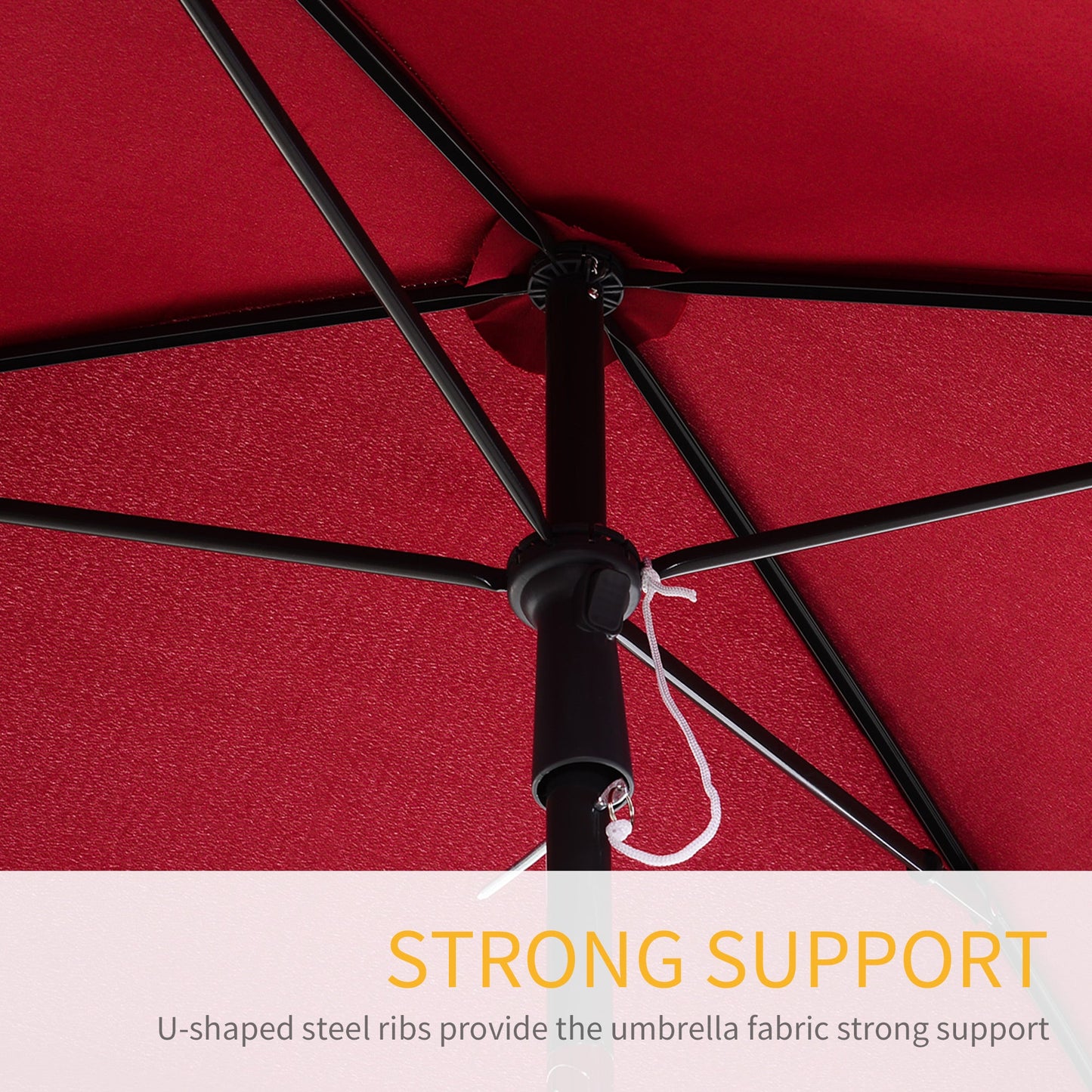 Outsunny Garden Parasol Umbrella, Outdoor Market Table Umbrella with Ruffles & Aluminium Pole, Rectangular Tilting Parasol Sun Shade Canopy, 2 x 1.3m, Red