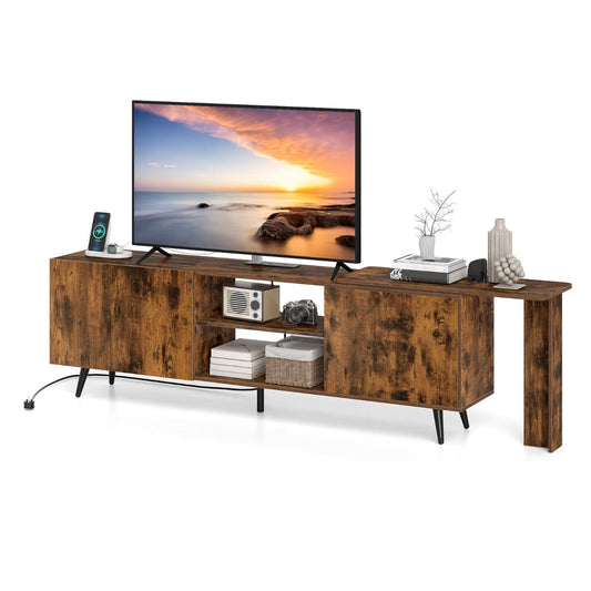 Mid Century 55 Inch TV Stand Entertainment Center with Power Outlets-Rustic Brown