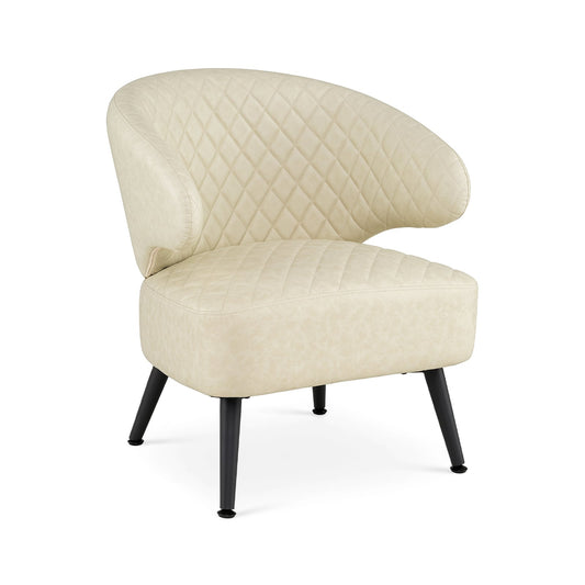 Mid Century Accent Chair Comfy PU Leather Upholstered Armchair in White