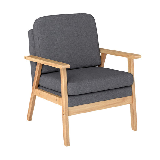 Mid-Century Accent Chair with Solid Wood Frame-Grey
