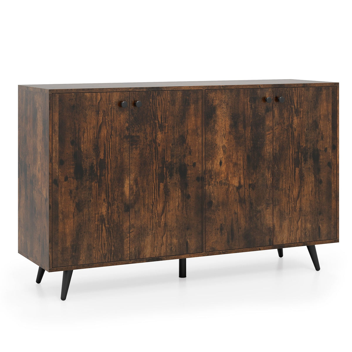 Mid Century Modern 4-Door Storage Cabinet in Rustic Brown