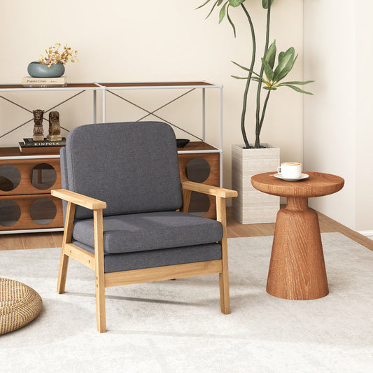 Mid-Century Accent Chair with Solid Wood Frame-Grey