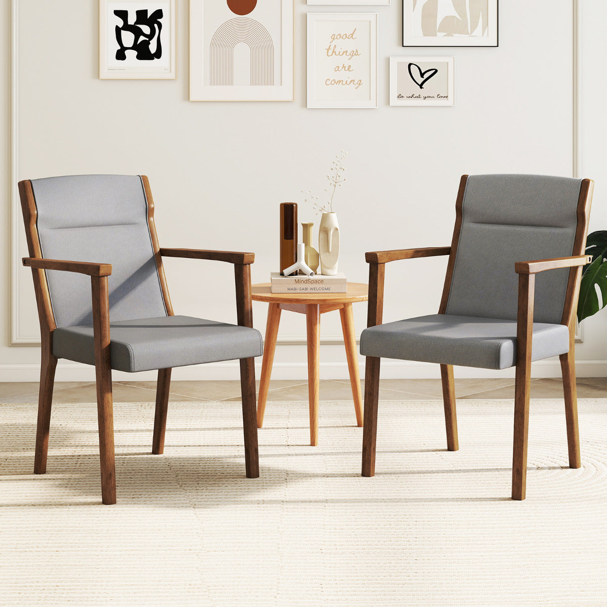 Mid-Century Modern Dining Chairs Set of 2 Upholstered Accent Chairs-Grey